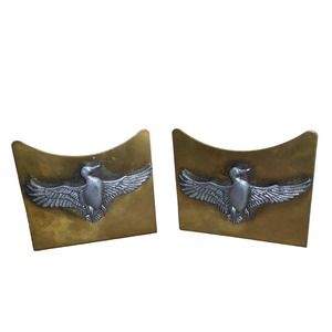 Vintage Brass Bookends Mallard Duck in Flight
